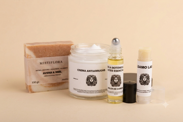 Kit Spa Corporal  1 Jabón artesanal, 1 Crema Antiarrugas, 1 Mezcla Botánica roll-on y  1Bálsamo Labial